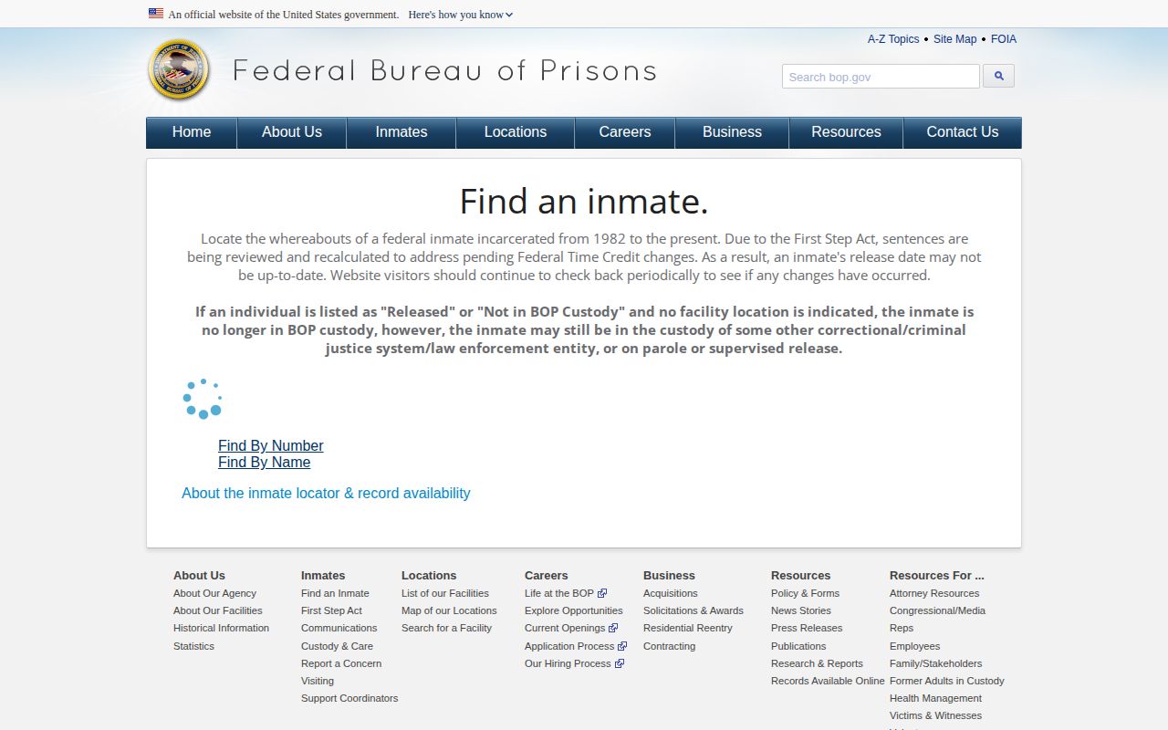 Federal Bureau of Prisons inmate locator search