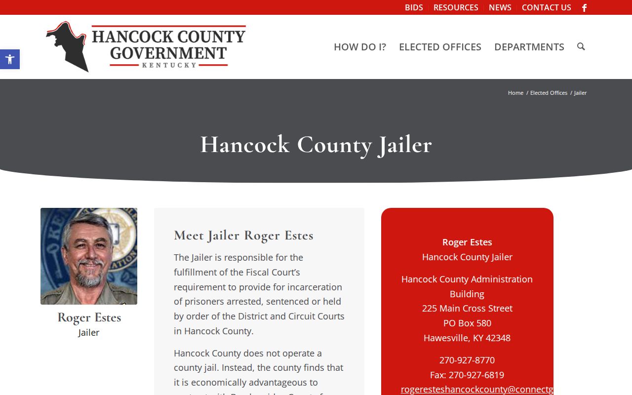 Hancock County Jailer page explaining contract incarceration